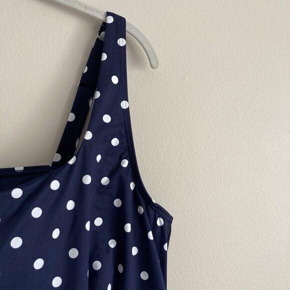 Lands End Womens Square Neck Underwire Tankini Swim Top Polka Dot Blue Size 22W - Picture 3 of 10